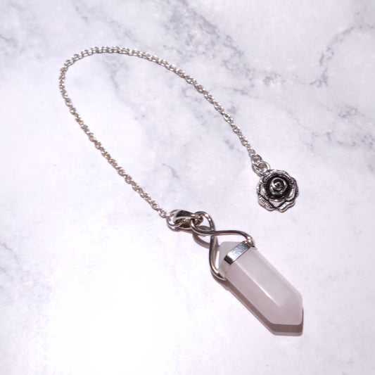 Rose Quartz Crystal Pendulum | Silver Rose Witchy Divination Tool