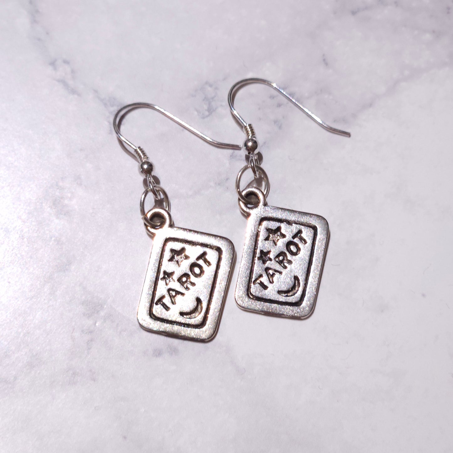 Silver Tarot Card Charm Earrings | Witchy Occult Jewelry | Rose and Shadow