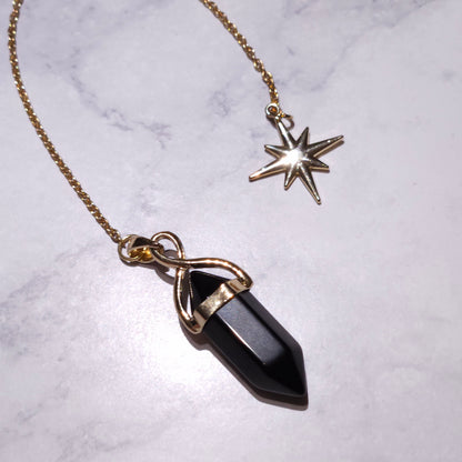 Black Obsidian Crystal Pendulum | Gold 8-Pointed Star Divination Tool