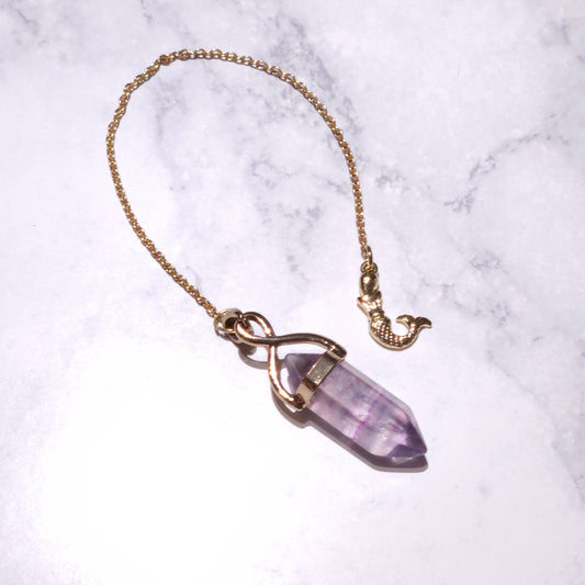 Fluorite Crystal Pendulum | Gold Mermaid Witchy Divination Tool