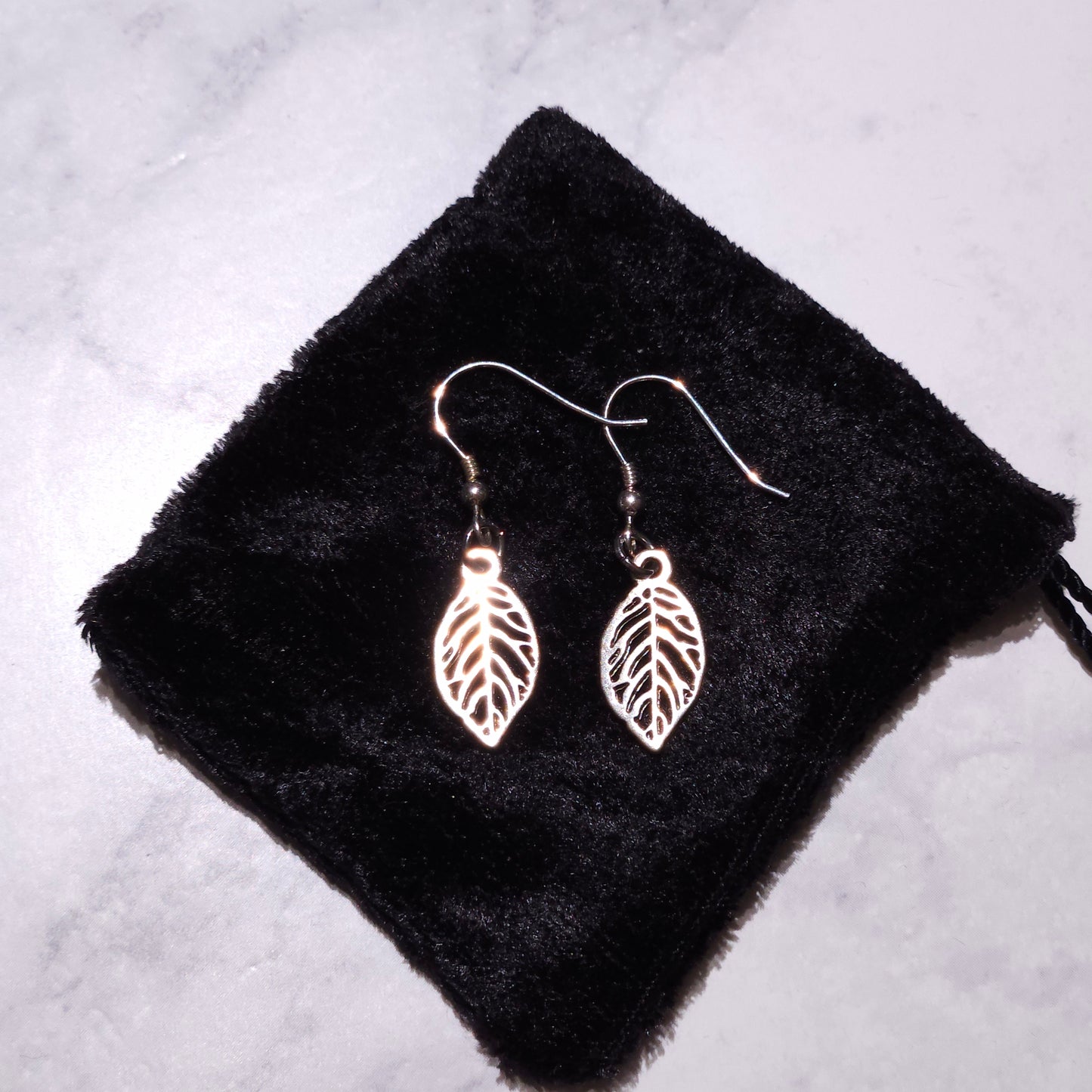 Silver Leaf Charm Earrings | Witchy Occult Jewelry | Rose and Shadow