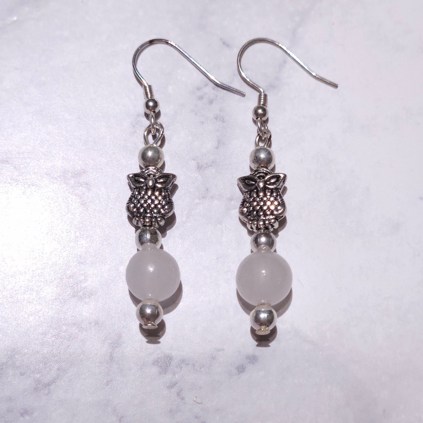 Silver Owl & Quartz Earrings | Witchy Occult Jewelry | Rose and Shadow