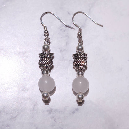 Silver Owl & Quartz Earrings | Witchy Occult Jewelry | Rose and Shadow
