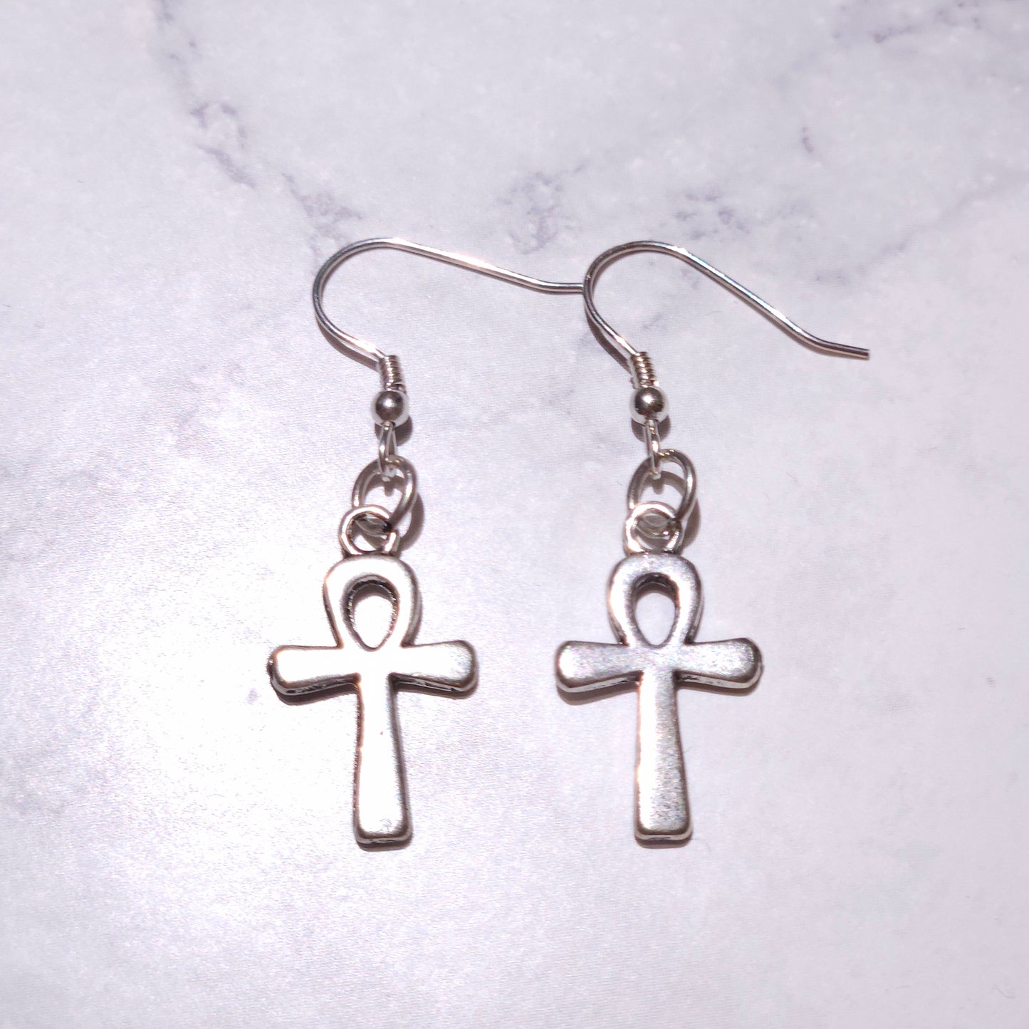 Silver Ankh Charm Earrings | Witchy Occult Jewelry | Rose and Shadow