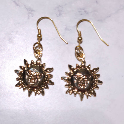 Gold Sun Charm Earrings | Whimical Celestial Witchy Jewelry | Rose and Shadow