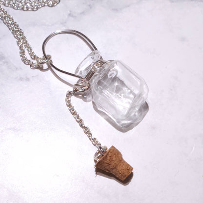 Silver Wire-Wrapped Spell Bottle Necklace | Empty Witch Potion Vial | Rose and Shadow