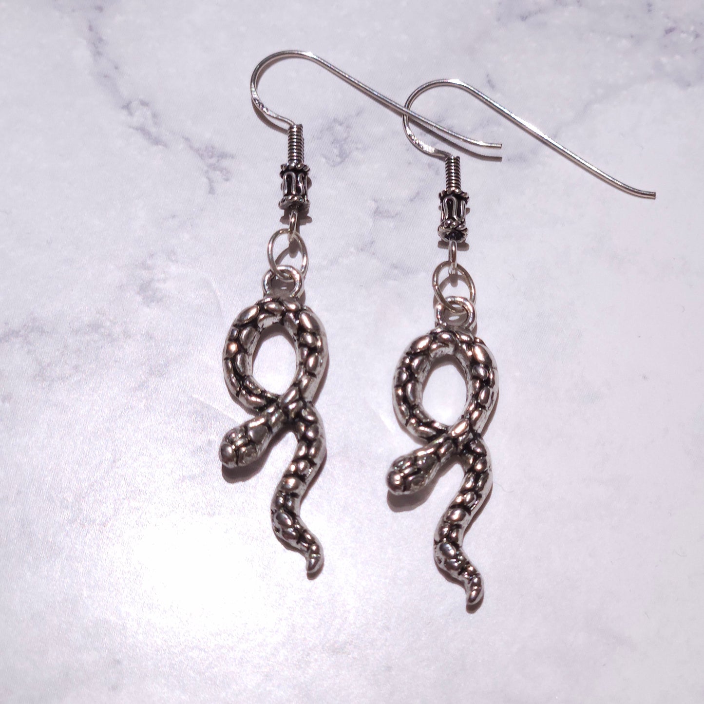 Silver Snake Charm Earrings | Gothic Witchy Occult Jewelry | Rose and Shadow