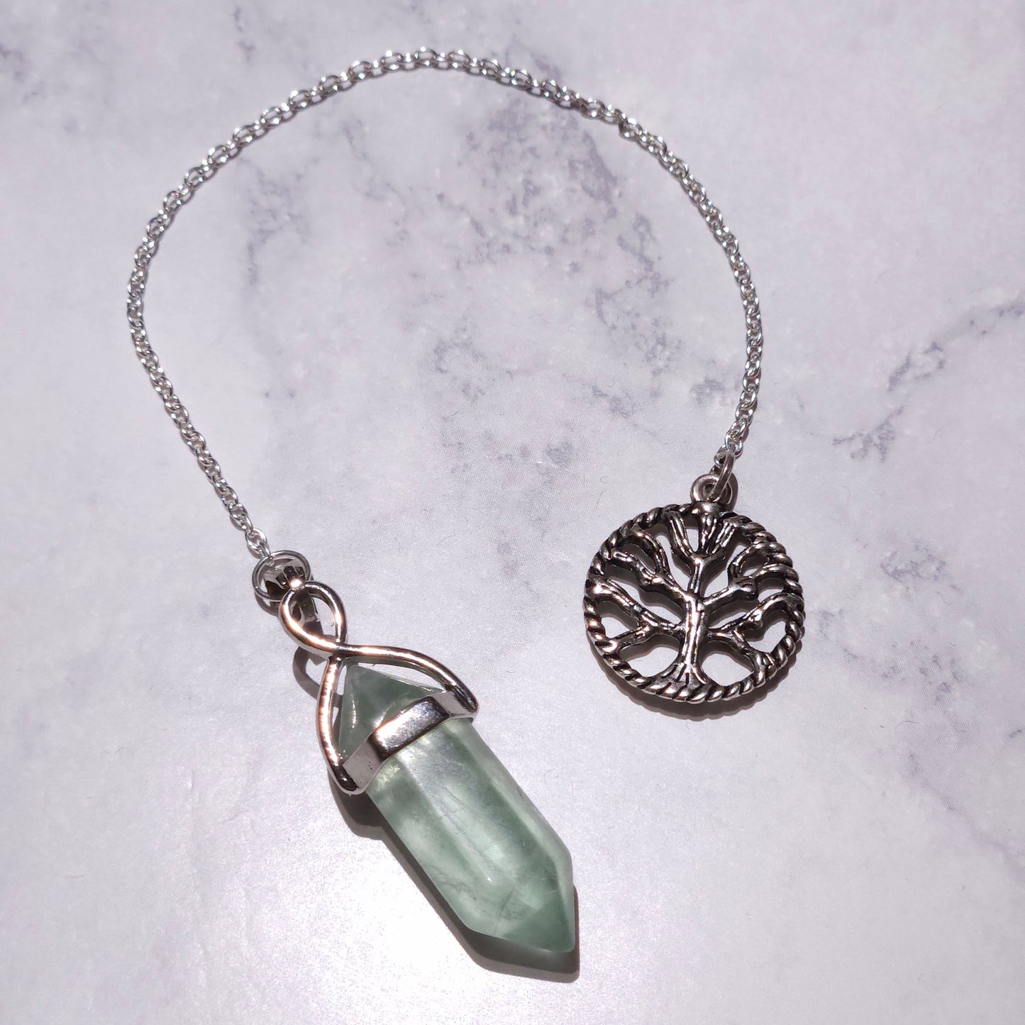 Fluorite Crystal Pendulum | Silver Tree of Life Witchy Divination Tool