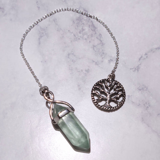 Fluorite Crystal Pendulum | Silver Tree of Life Witchy Divination Tool