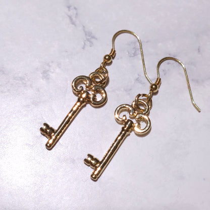 Gold Key Charm Earrings | Witchy Hecate Pagan Occult Jewelry | Rose and Shadow