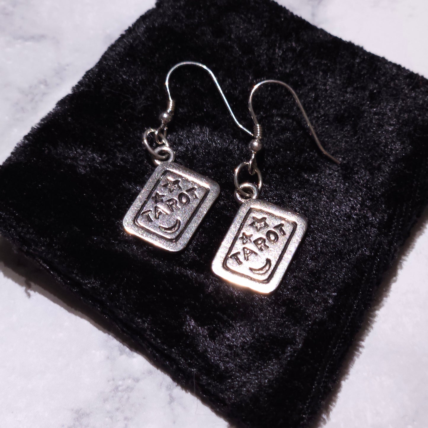 Silver Tarot Card Charm Earrings | Witchy Occult Jewelry | Rose and Shadow