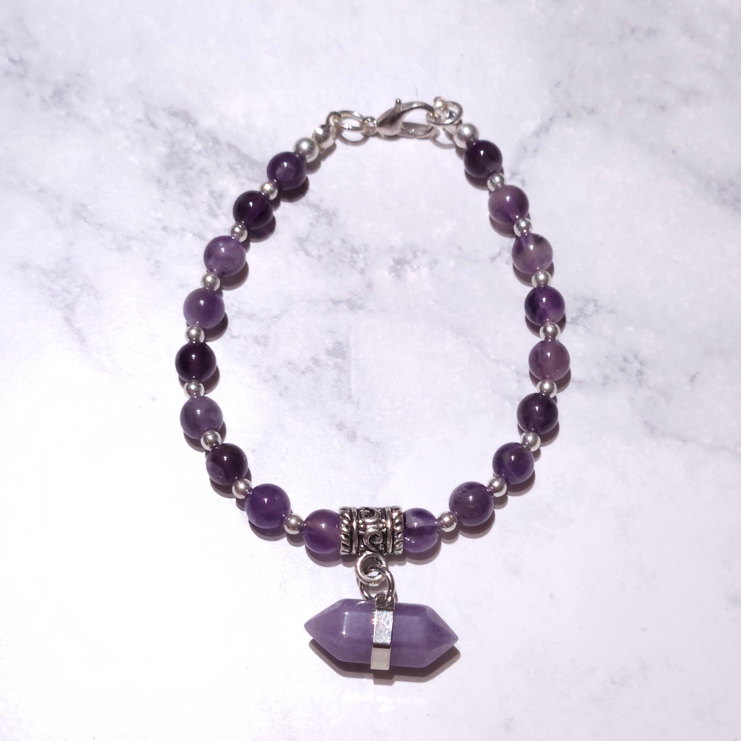 Amethyst Crystal Point Beaded Bracelet | Witchy Occult Protection Jewelry |Rose and Shadow