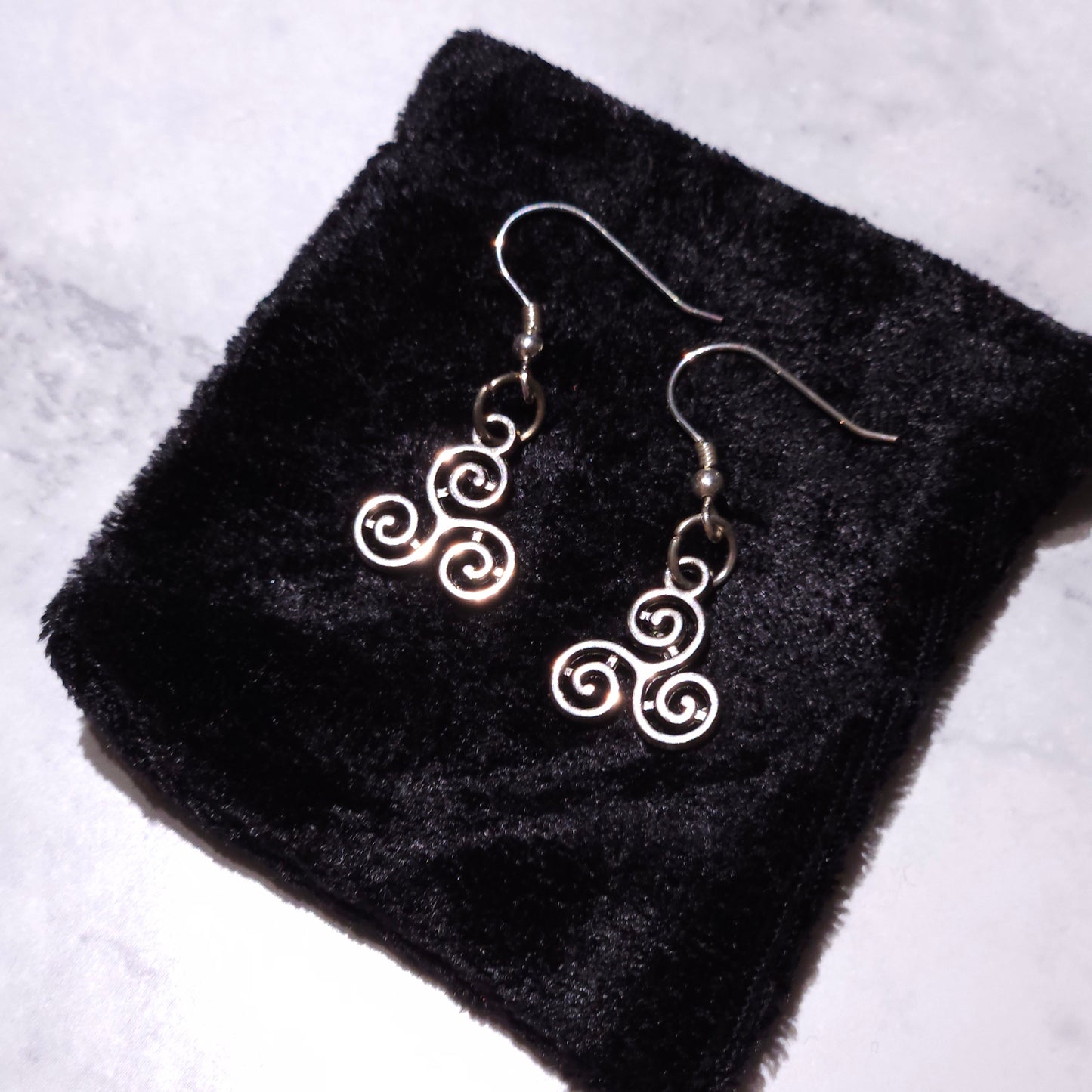 Silver Triskele Charm Earrings | Witchy Occult Jewelry | Rose and Shadow