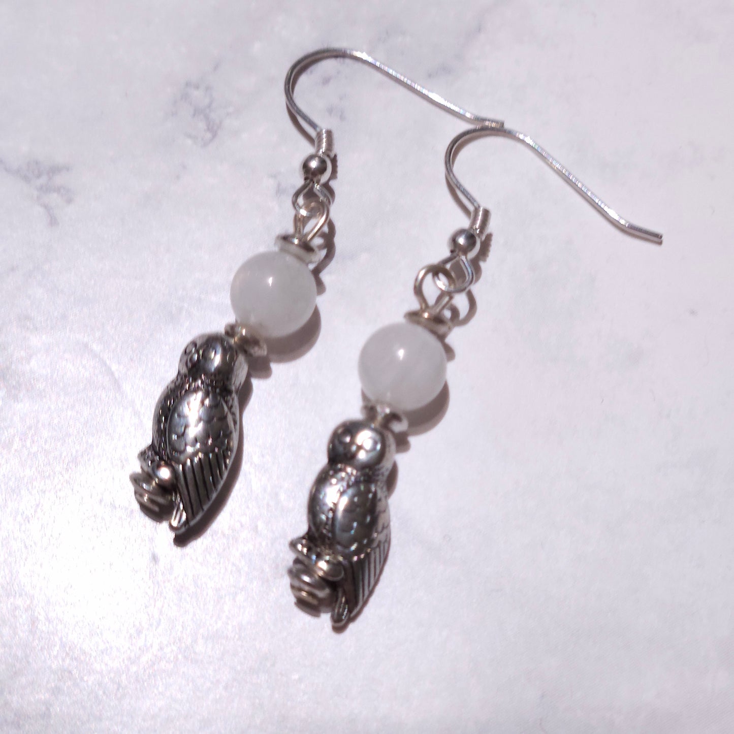 Silver Owl & Moonstone Earrings | Witchy Occult Jewelry | Rose and Shadow