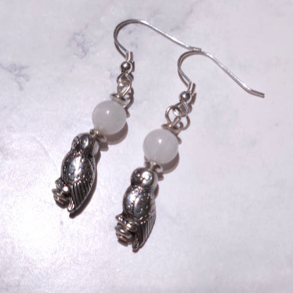 Silver Owl & Moonstone Earrings | Witchy Occult Jewelry | Rose and Shadow