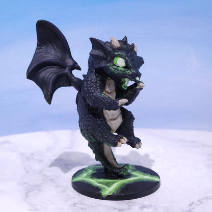 Baby Black Dragon Miniature: Dnd, D&D, TTRPG Artist Painted Monster Model