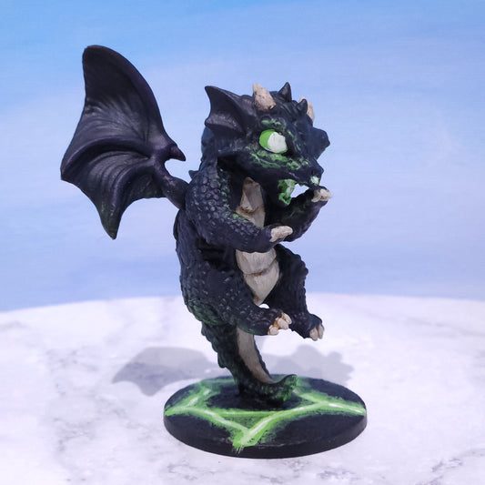 Baby Black Dragon Miniature: Dnd, D&D, TTRPG Artist Painted Monster Model