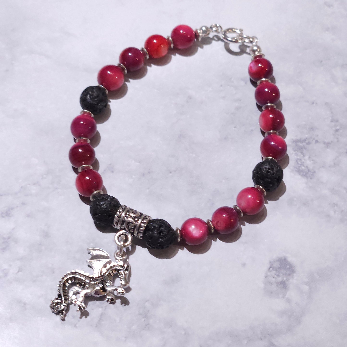 Fire Dragon Lava Stone Charm Bracelet | Rose and Shadow