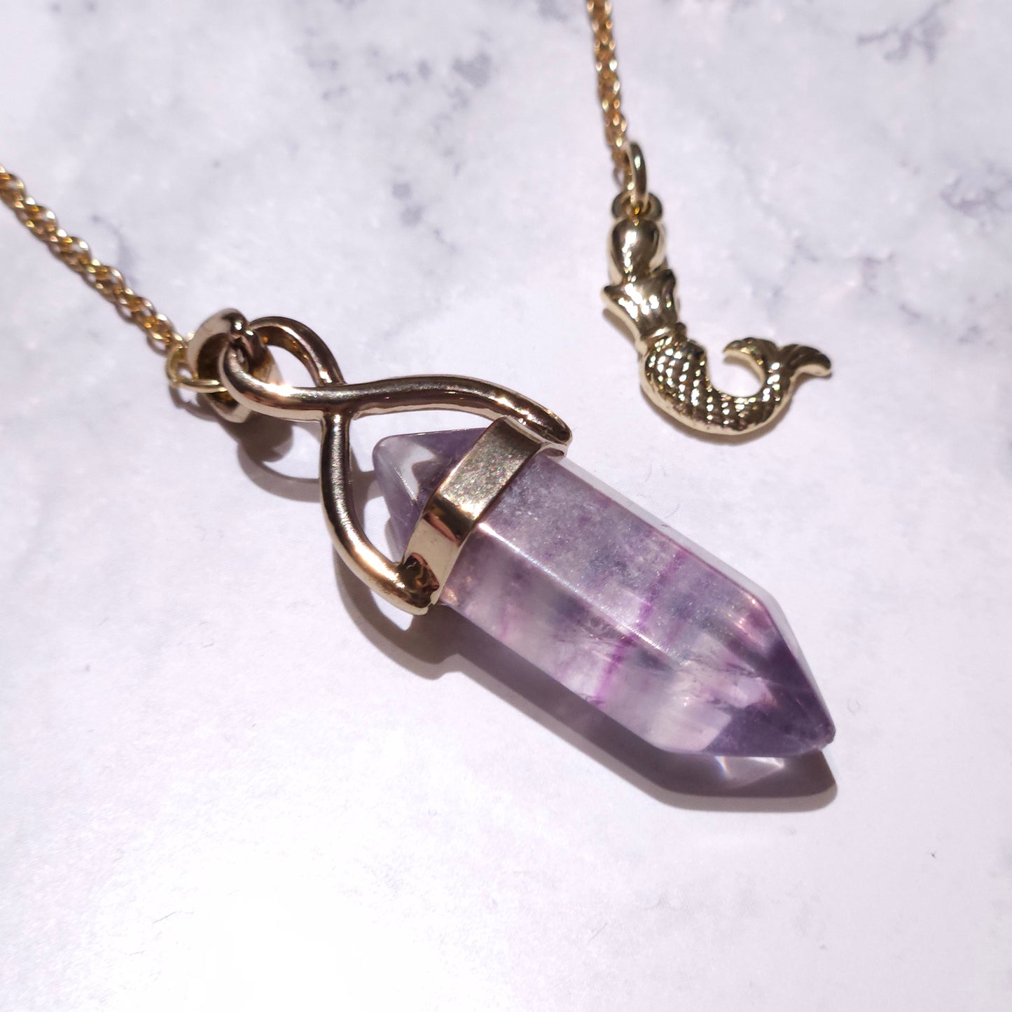 Fluorite Crystal Pendulum | Gold Mermaid Witchy Divination Tool