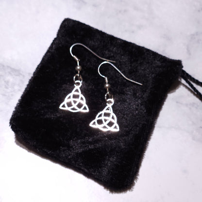 Silver Triquetra Charm Earrings | Witchy Occult Jewelry | Rose and Shadow