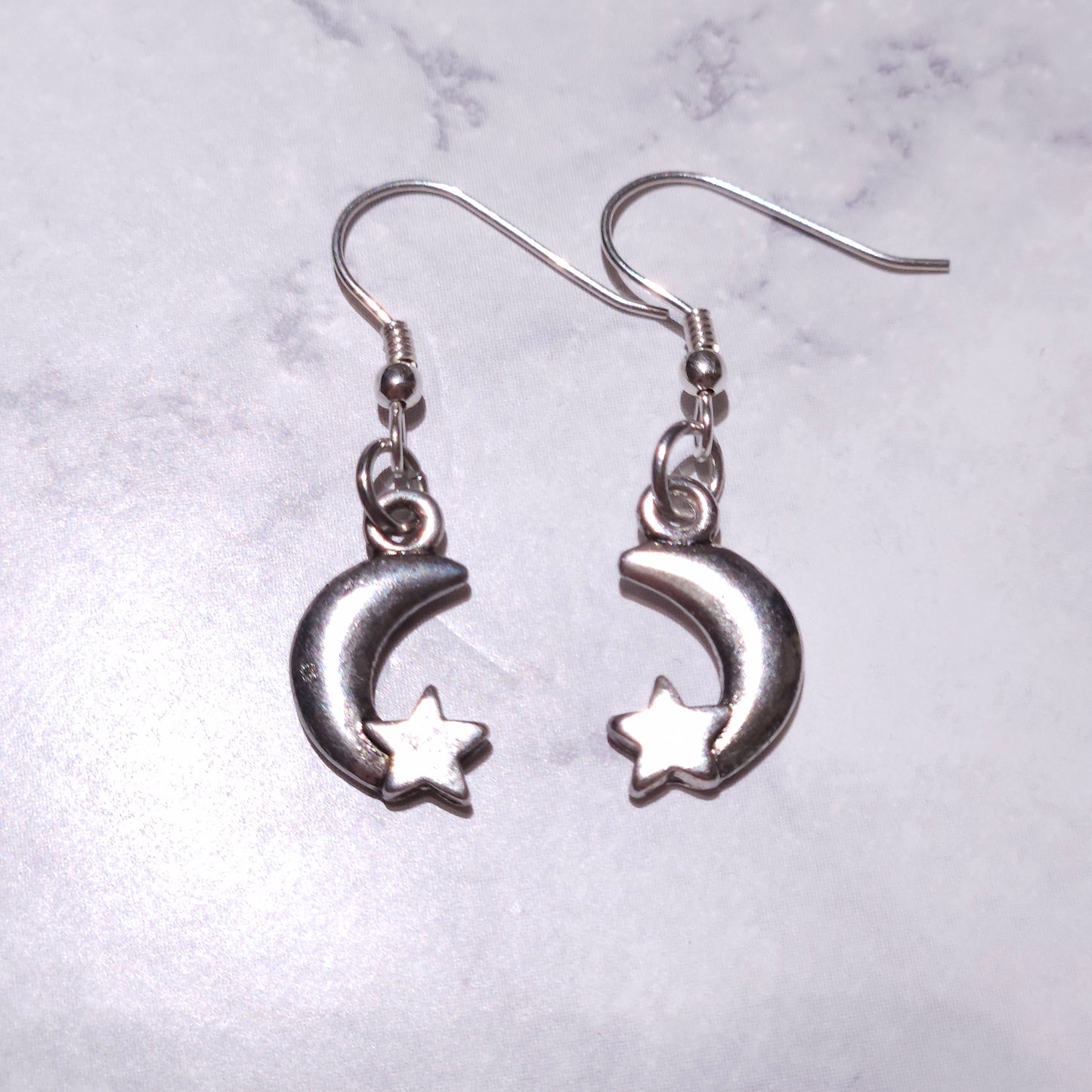 Silver Moon & Stars Charm Earrings | Witchy Occult Jewelry | Rose and Shadow