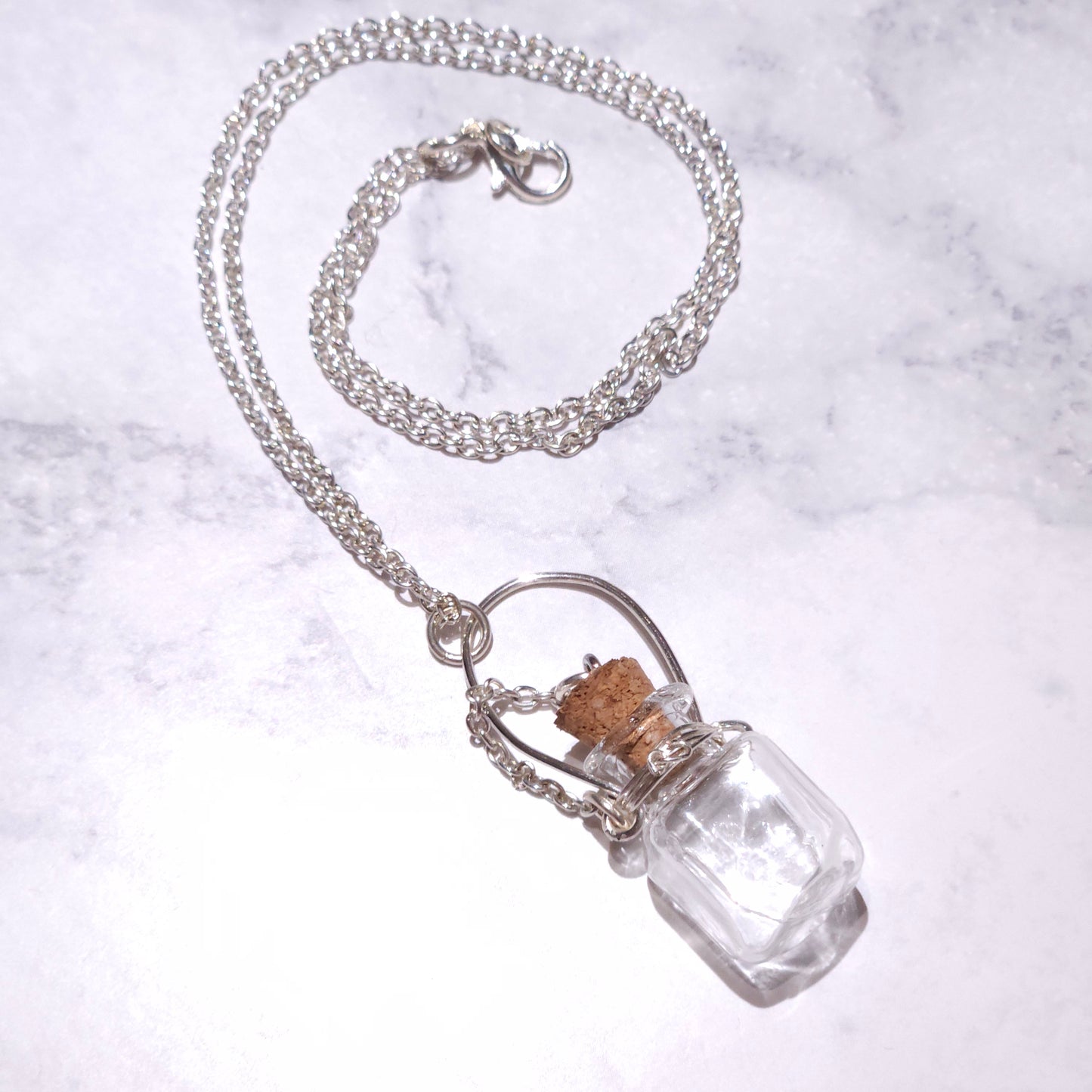 Silver Wire-Wrapped Spell Bottle Necklace | Empty Witch Potion Vial | Rose and Shadow