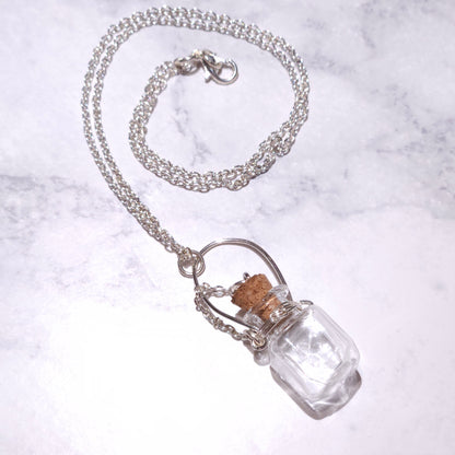 Silver Wire-Wrapped Spell Bottle Necklace | Empty Witch Potion Vial | Rose and Shadow