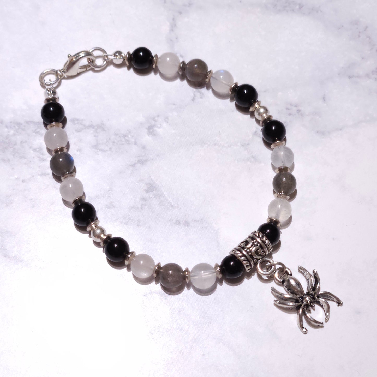 Labradorite, Moonstone & Onyx Spider Bracelet | Witchy Occult Jewelry |Rose and Shadow