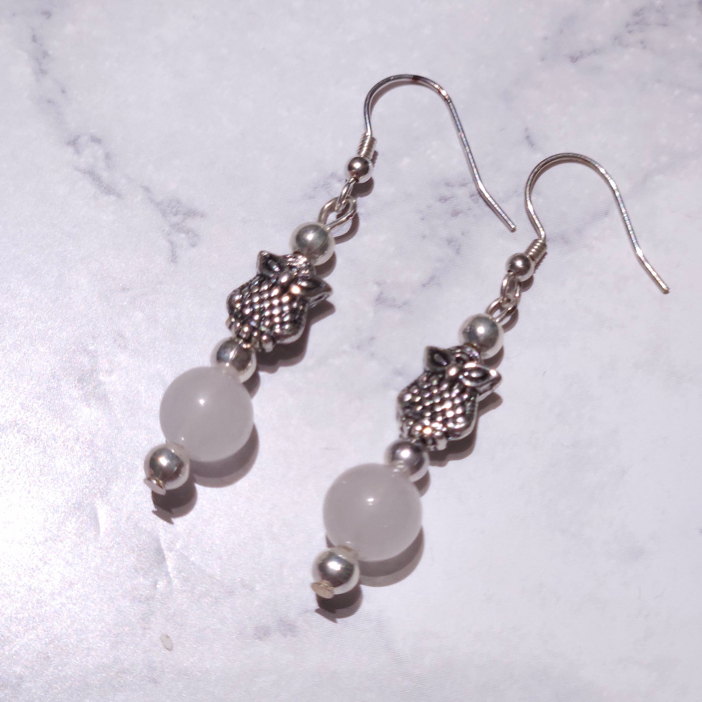 Silver Owl & Quartz Earrings | Witchy Occult Jewelry | Rose and Shadow