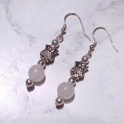 Silver Owl & Quartz Earrings | Witchy Occult Jewelry | Rose and Shadow